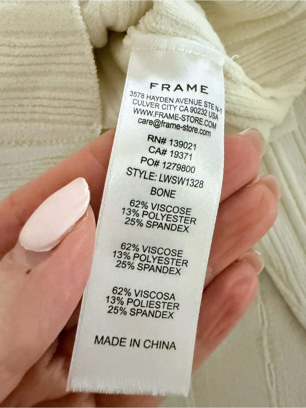 Frame Denim Cream Ribbed Twist-Front Long Sleeve Top - Picture 8 of 8